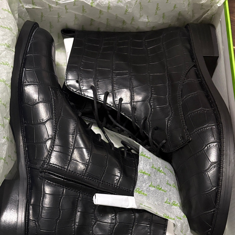 Sam Edelman Black Crocodile Pattern Combat Boots